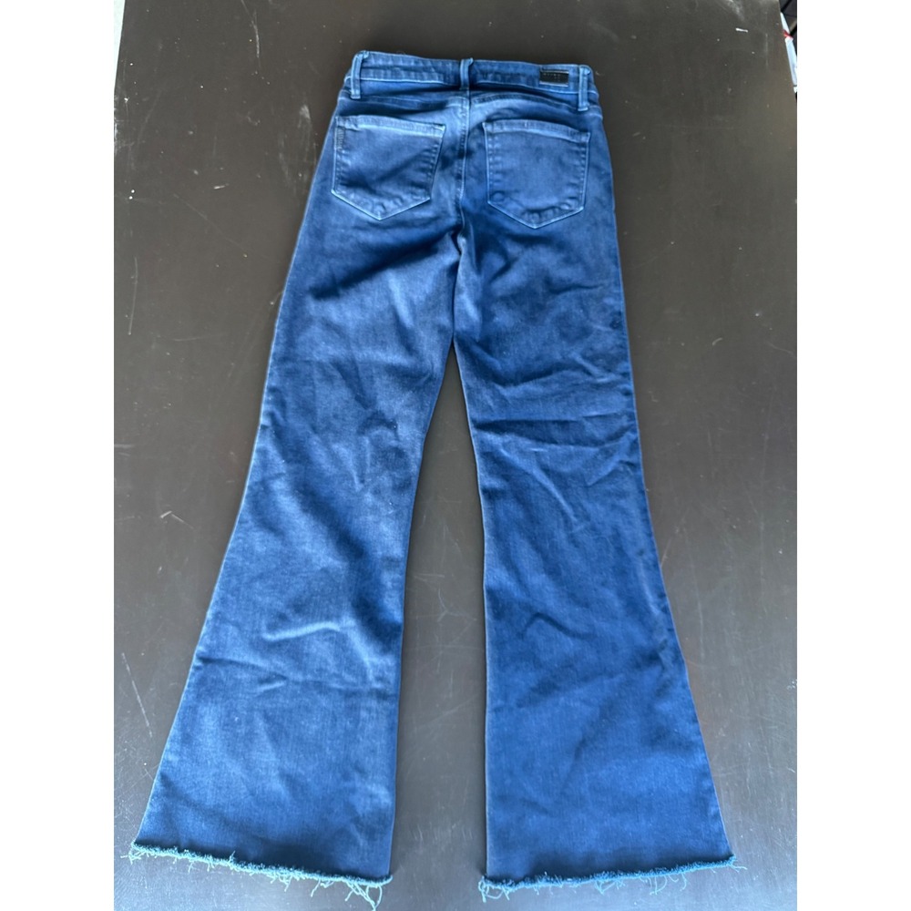 PAIGE Genevieve High Rise Flare Jeans Dark Indigo Raw Hem Size 24 - Picture 8 of 8